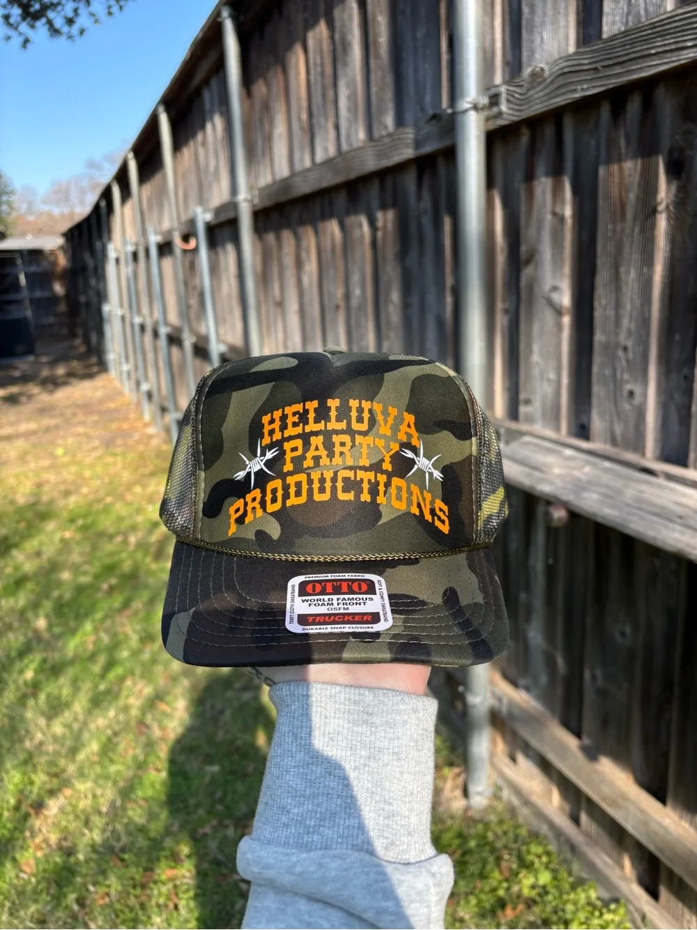 OTTO Helluva Party Productions Camo Trucker Hat | Custom Foam Front Snapback